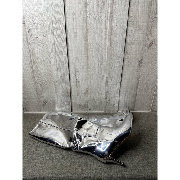 Womens Wetkiss Shiny Silver Knee High Stiletto Heels Pointed Toe Boots Size 7.5 - Picture 2 of 4